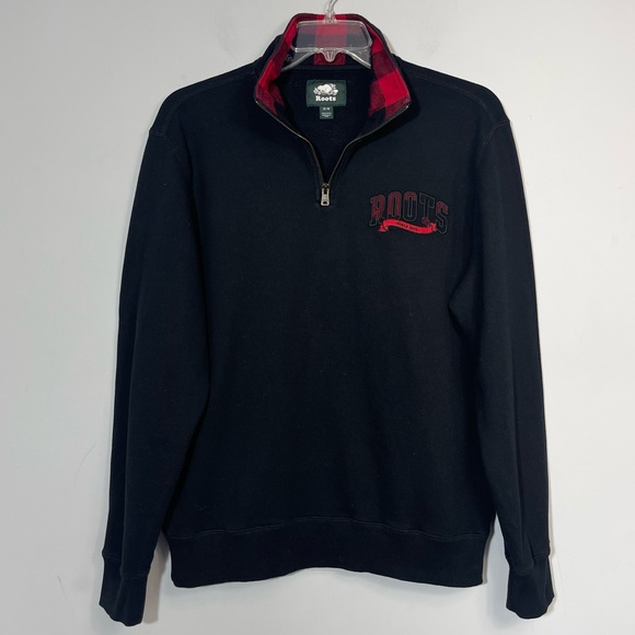 Roots Men’s Buffalo Plaid Zip Stein Hoodie Black Red Quarter Zip Sweater M - Picture 7 of 16